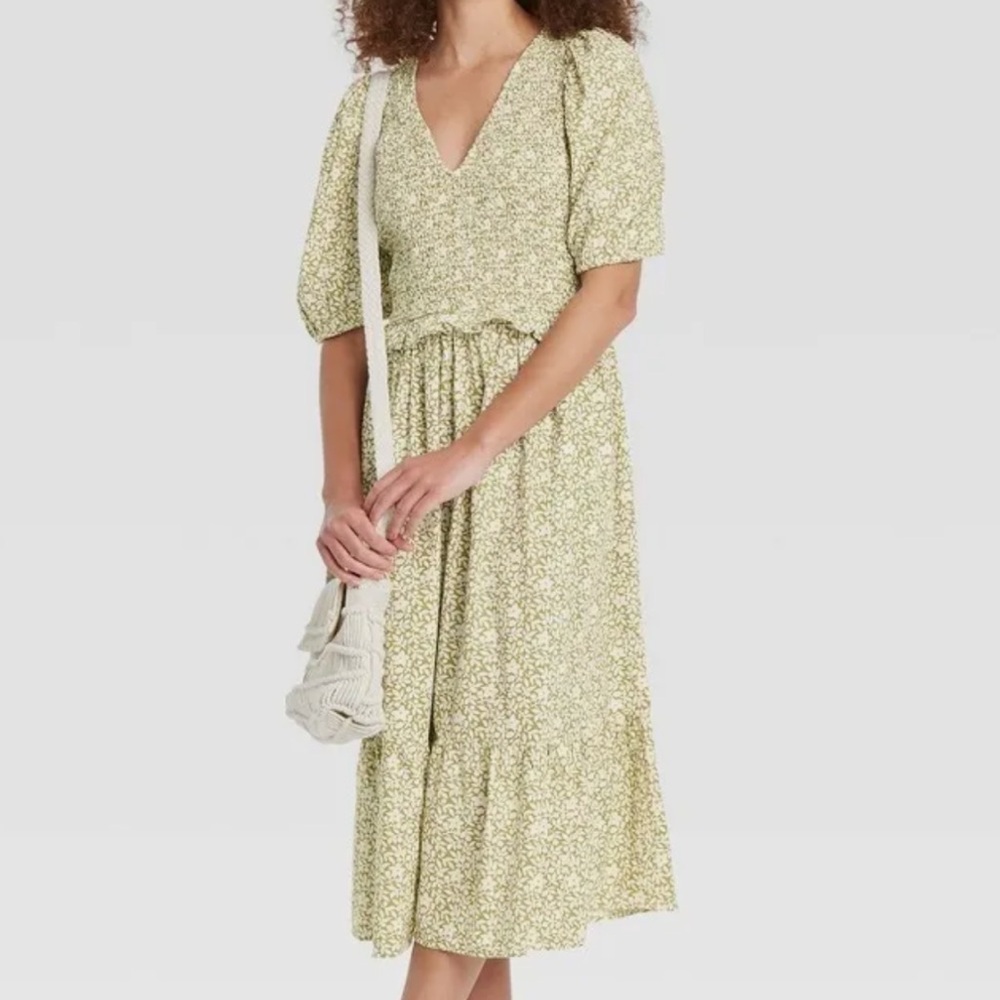Smocked Green Floral Dress